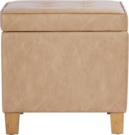 HomePop 18" Square Tufted Storage Ottoman - Sand Faux Leather