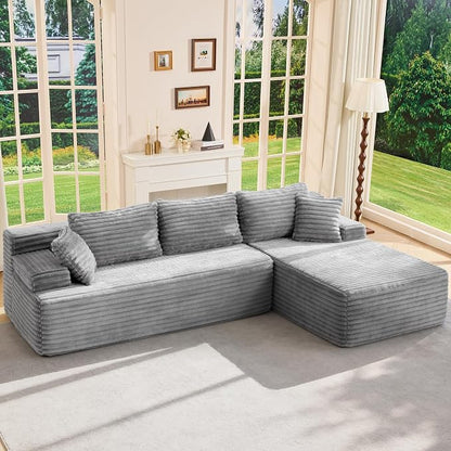 Hobestluk Boneless Couch Modular Sectional Sofa L-Shape Oversized Chaise | 108" Right Facing Chaise Light Grey,Memory Foam,Removable Cover,Non-slip Bottom,No Assemble Required,Living Room Furniture