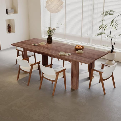 Extendable Dining Table for 6-10 Person, 55" to 86" Modern Dining Room Table, Rectangular Kitchen Table, Brown