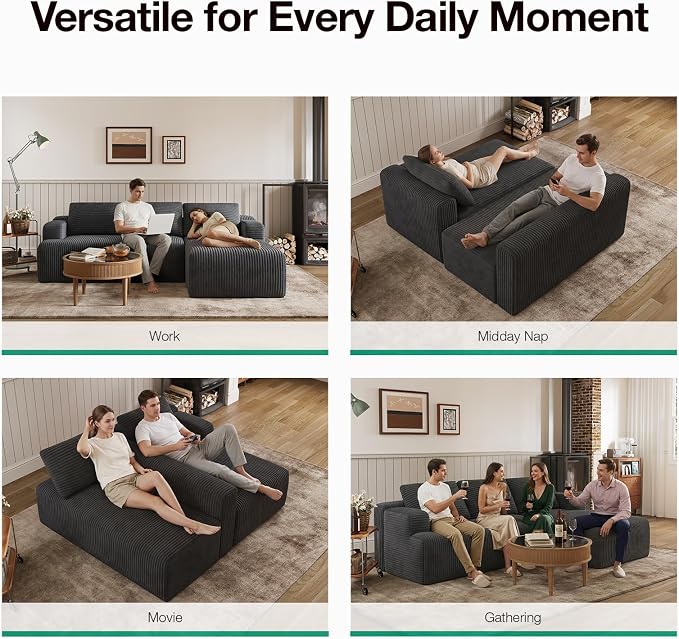 Novilla L-Shape Sectional Couches for Living Room with Smarts Coil® Support, 3 Seater Sectional Sofas for Living Room Bedroom, Corduroy Cloud Couch Sectional, No Assembly(Dark Grey, Right Hand Facing)