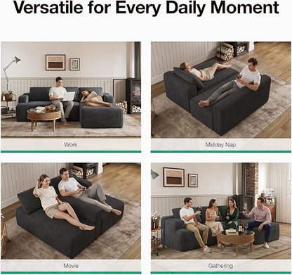 Novilla L-Shape Sectional Couches for Living Room with Smarts Coil® Support, 3 Seater Sectional Sofas for Living Room Bedroom, Corduroy Cloud Couch Sectional, No Assembly(Dark Grey, Right Hand Facing)