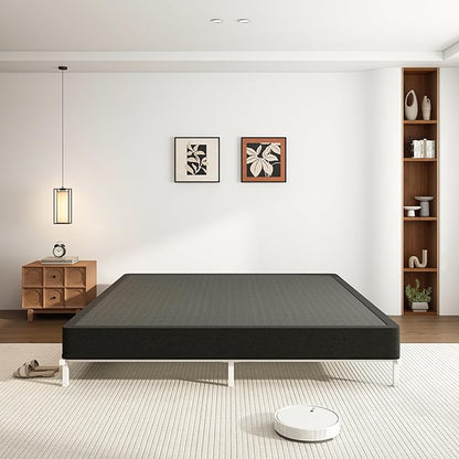 VIPSHOW 7 Inch King Metal Box Spring with Round Corners - 3000 lbs Capacity, High Profile Heavy Duty Mattress Foundation with Steel Slats, Noise-Free, Easy Assemble, Black