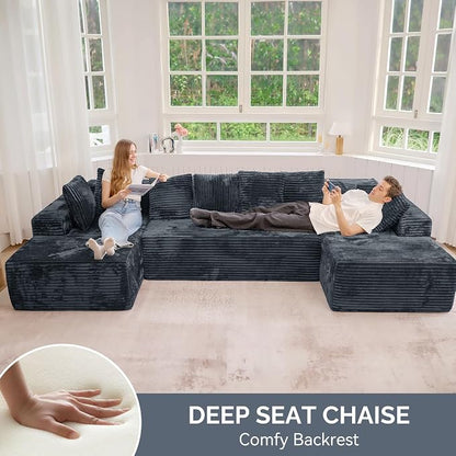 131'' Modular Sectional Cloud Sofa, U-Shaped Boneless Couches with Chaise Lounge Deep Seat with 8 pcs Pillows, Fluffy Memory Foam(No Assembly Required)