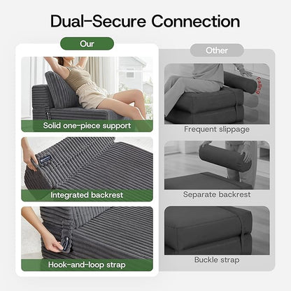 Convertible 4-in-1 Folding Sofa Bed Boneless Sleeper Chair Couch Foldable Chaise Lounger & Mattress Pocket Coils+Foam Medium Support, Portable No Assembly for Living Room/Bedroom, Twin