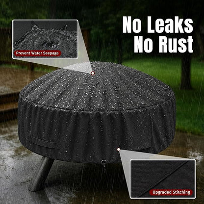 SHINESTAR Round Fire Pit Cover for 22-32 Inch Fire Pit - Waterproof and Windproof, with Straps and Built-in Vents, 32 Dia x 13.5 H, Black
