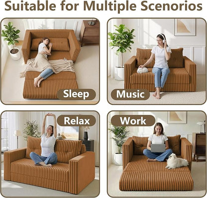 HABUTWAY 41.3" Loveseat Boneless Couch, 4-in-1 Convertible Sofa Bed, Plush Fur Folding Futon Sofa Bed Couches with a Pillow for Living Room, High-Density Foam Support, No Assembly Required, Orange