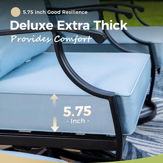 MIXPATIO Patio Couch Metal 3-Seat Outdoor Sofa Deep Seating Outdoor Furniture Blue Cushion for Front Porch, Deck, Balcony, Backyard, Sunroom