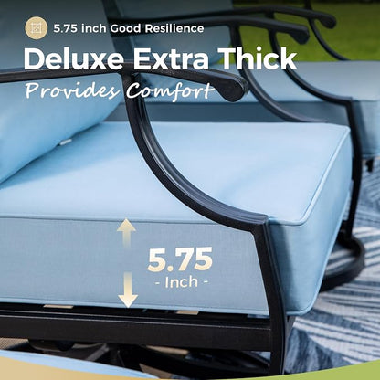 MIXPATIO Patio Couch Metal 3-Seat Outdoor Sofa Deep Seating Outdoor Furniture Blue Cushion for Front Porch, Deck, Balcony, Backyard, Sunroom