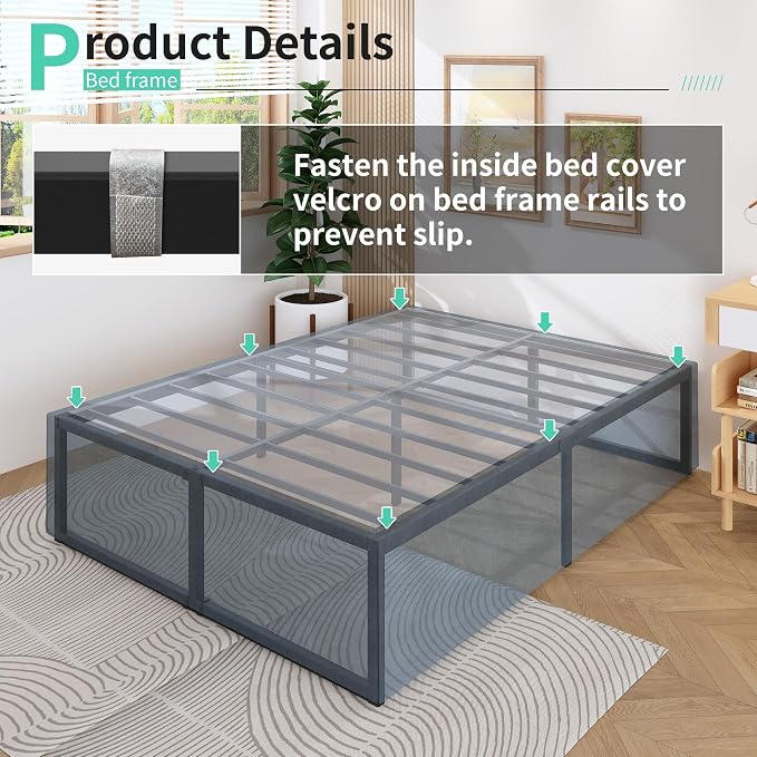 Lutown-Teen 18 Inch Full Size Bed Frame with Storage Bed Cover Skirt, Heavy Duty Metal Full Platform Bed Frame No Box Spring Needed, Easy Assembly, Noise Free, Black and Blue