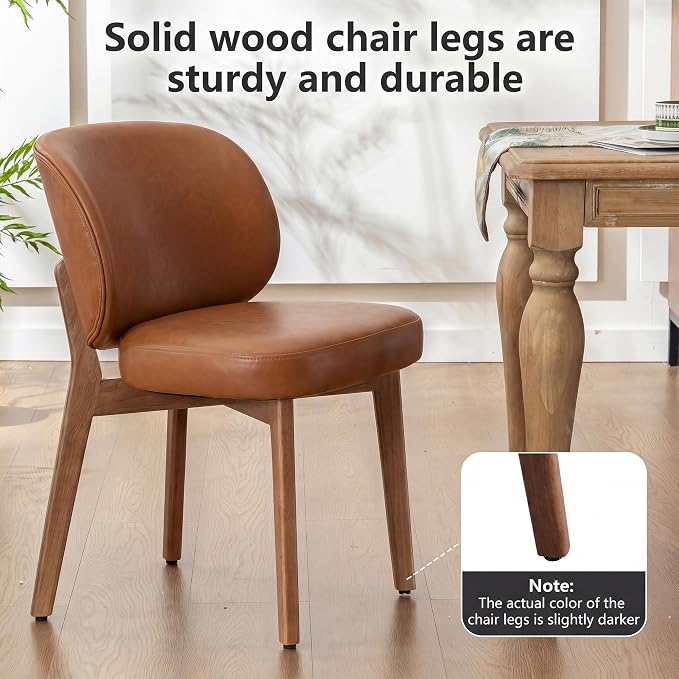YOUNIKE Single Dining Chair Modern Kitchen Dining Room Chair Brown | Faux Leather Upholstered Armless Side Accent Chair with Back 20.1" Wide Padded Seat Wooden Legs for Living Room Bedroom