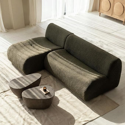 92" Curved Sectional Sofa with Chaise Set, Boneless 3-Seater Modular Couch, Reversible L-Shaped Couches with Deep Seat, Sherpa Sofas for Small Living Room, Bedroom, Apartment – No Assembly, Green