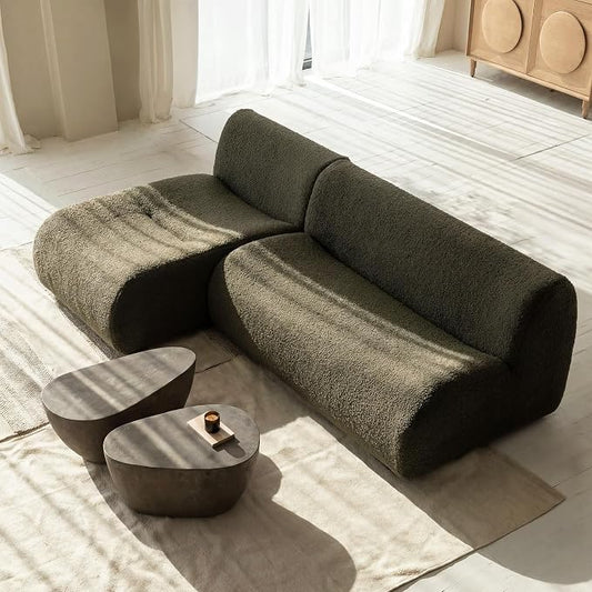 92" Curved Sectional Sofa with Chaise Set, Boneless 3-Seater Modular Couch, Reversible L-Shaped Couches with Deep Seat, Sherpa Sofas for Small Living Room, Bedroom, Apartment – No Assembly, Green
