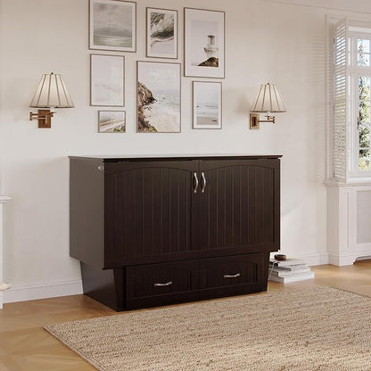 AFI, Nantucket Full Size Murphy Bed Chest with Mattress, Built-in Charging Station and Storage Drawer, Full, Espresso