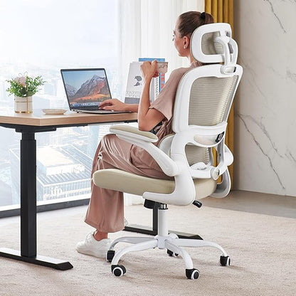 TRALT Office Chair Ergonomic Desk Chair, 330 LBS Home Mesh Office Desk Chairs with Wheels, Comfortable Gaming Chairs (1, Beige)
