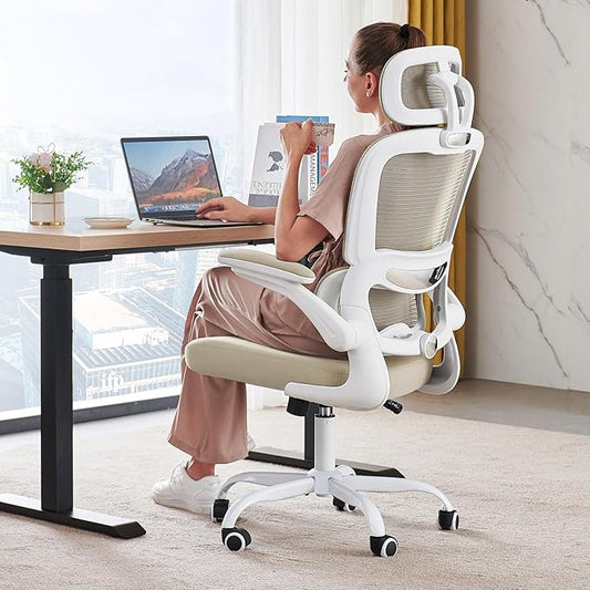 TRALT Office Chair Ergonomic Desk Chair, 330 LBS Home Mesh Office Desk Chairs with Wheels, Comfortable Gaming Chairs (1, Beige)