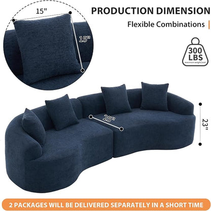 110.2" Curved Sectional Sofa,Luxury Wood Grain Chenille Fabric, Oversized Sectional Sofa,Compression Curved Couch for Living Room,No Assembly Needed (Blue, 110.2 Inch)