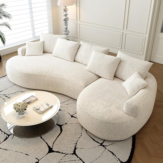 115-inch L-Shaped Luxurious Modern Contoured Curved-Back Sofa, a Seamless Boneless Design with Curved Silhouette, Ideal for Living Room use(Right Chaise,White)