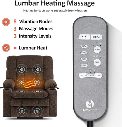 MCombo Extra Wide Dual Motor Power Lift Recliner Chair for Elderly, Zero Gravity Lift Chair with Heat and Massage, Infinite Position Recliners for Big Man, USB Ports, Fabric R7897 (Mocha, Medium-Wide)