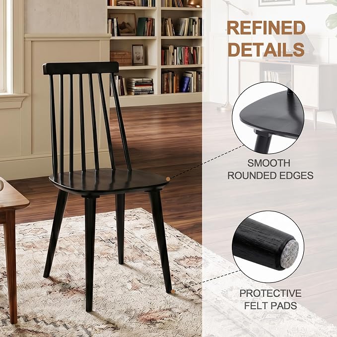 DUHOME Dining Chairs Set of 4 Wood Dining Room Chair Black Spindle Side Kitchen Room Country Farmhouse Chairs Black
