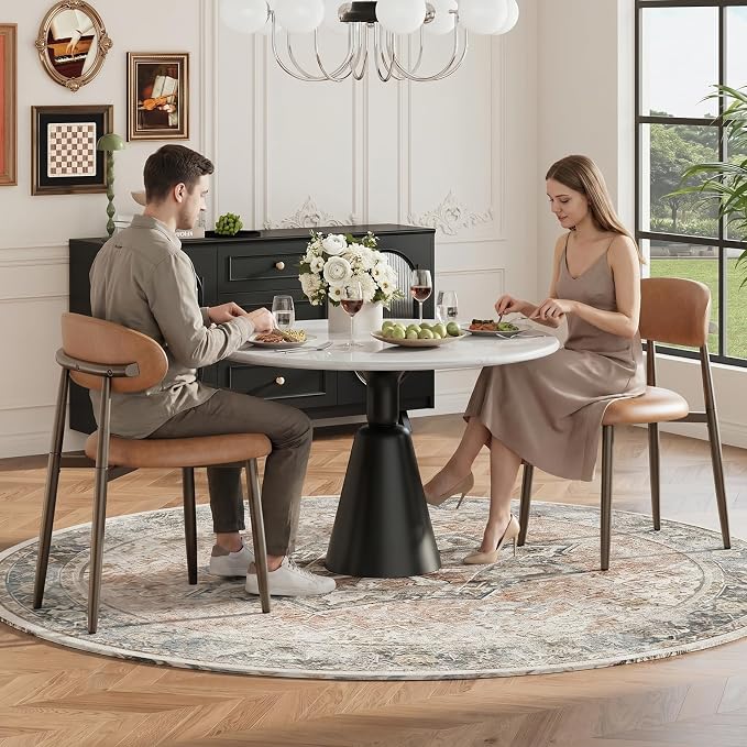 MALOL Dining Chairs Set of 6, Upholstered Kitchen & Dining Room Chairs with Curved Back and Bronze Metal Legs, Comfortable Modern Dining Side Chairs for Dining Room, Kitchen, Brown