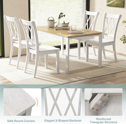 Giantex Wood Dining Chairs Set of 2 White, Armless Kitchen Chair w/Rubber Wood Frame, Cross Back, Contoured Seat, Farmhouse Wooden Side Chair, High Back Kitchen Chairs for Home Dining Room