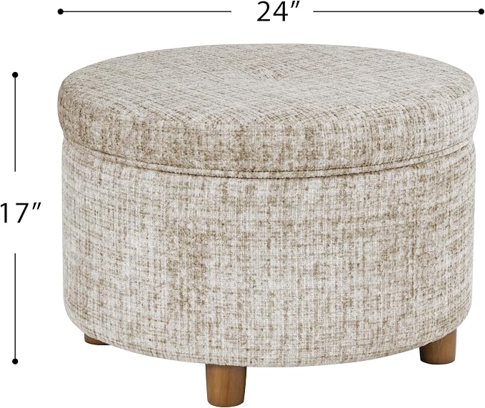 HomePop 24" Large Round Storage Ottoman - Cream Textural Woven