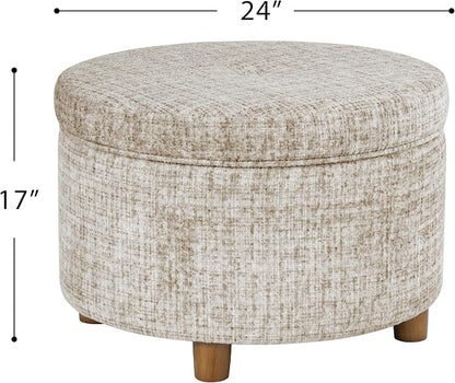 HomePop 24" Large Round Storage Ottoman - Cream Textural Woven