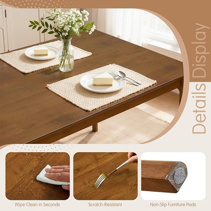 Hokway Small Dining Table for 4-6 People, 43 Inch Rectangular Solid Wood Kitchen Table for Small Space, Easy Assembly, Dining Room Table for Home, Apartment, Office, Walnut