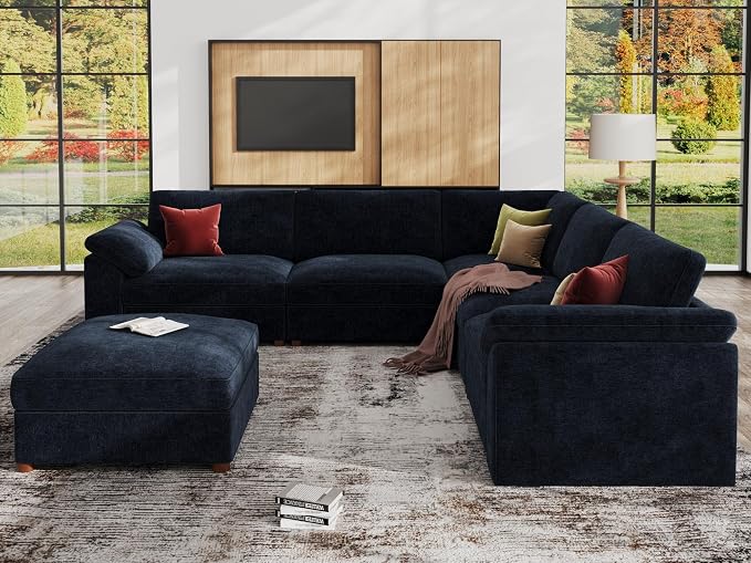 EASE MOOSE Oversized Blue Sectional V Shape Sectional Couch, Modern Fashion Extra Large Deep seat Sectional Modular Sofa for Living Room