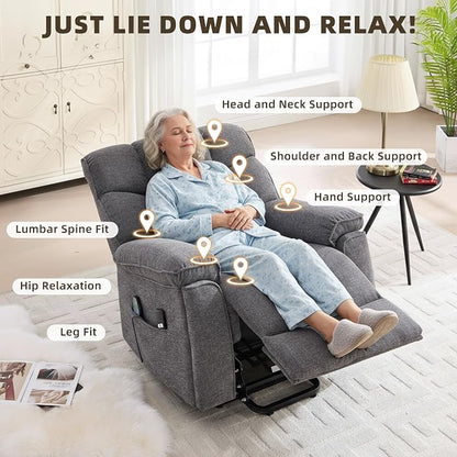 CANMOV Power Lift Recliner Chair for Elderly with Vibration Massage and Lumbar Heating, Overstuffed Electric Lift Chair with Side Pocket and 2 Cup Holders for Living Room,Dark Gray