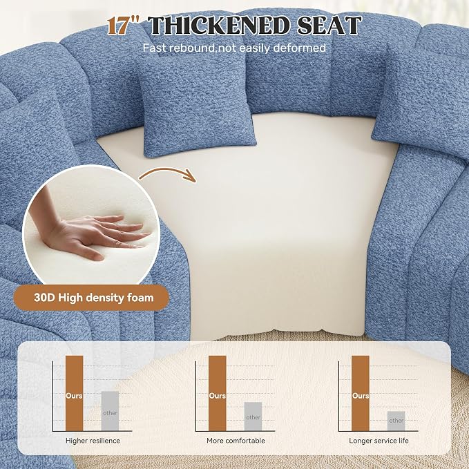 Luxanimarion Oversized Curved Cloud Couch, 6 Seater Modern Modular Sectional Sofa, Convertible Boneless Couches for Living Room, No Assembly Required, Light Blue 1 PCS