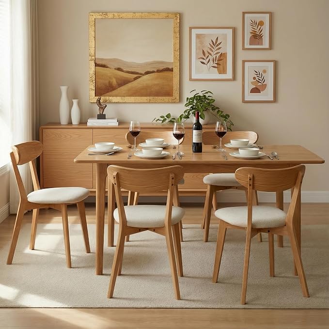 100% Solid Wood Dining Chairs,Mid Century Modern Dining Chairs with Rounded Backrest,Kitchen,Dining Room Chairs Set of 1/2/4 (6, Original Color White Upholstery)