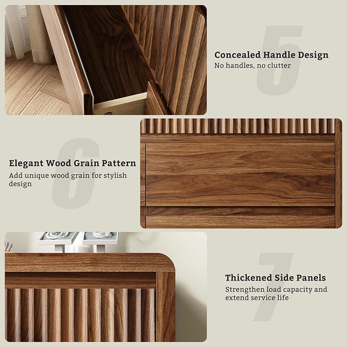 LYNSOM 9 Drawer Dresser for Bedroom, 50" Wide Fluted Dresser with Curved Corners, Wood Dressers & Chests of Drawers with Dual-Panel Design for Bedroom, Entryway, Walnut