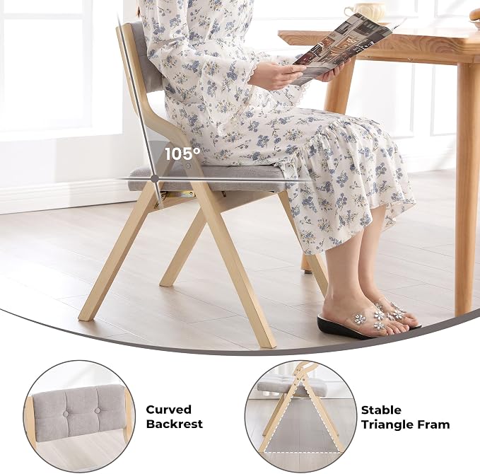 6-Pack Folding Dining Chairs with Cushion,Padded Foldable Dining Chairs,Portable Wooden Folding Chairs with Tufted Buttons Seat for Dining Rooms Kitchen Wedding and Party Indoor Lightgrey