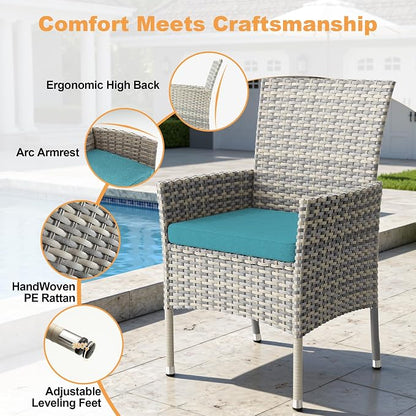 10-Piece Patio Dining Set, Patio Furniture Set with Square Tempered Glass Table & 8 Wicker Chairs, Expandable Design for Larger Groups, Outdoor Furniture for Backyard, Deck, Garden, Turquoise
