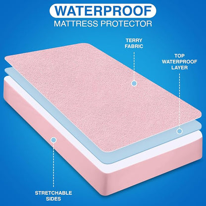 Utopia Bedding Waterproof Mattress Protector, Premium Terry Mattress Cover 200 GSM, Breathable, Fitted Style with Stretchable Pockets (Pink, Crib)