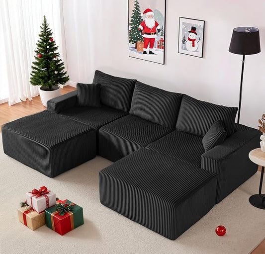 Weture 107" Modular Sectional Sofa, L-Shaped Boneless Couch with Deep Seat, Cozy Cloud Couch Sectional with Convertible Ottoman, Modern Sectional Couches for Living Room（ Black）