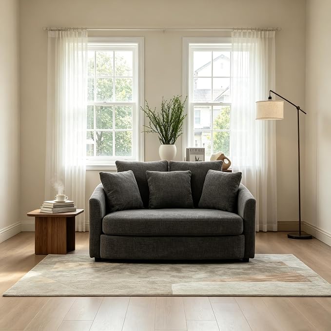 ERYE 56.3" Chenille Upholstered Accent Chair Deep Seat for Living Room Bedroom, Oversized Leisure Cushion Armchair W/ 5 Pillows and Removable Cover for Home Apartment Office