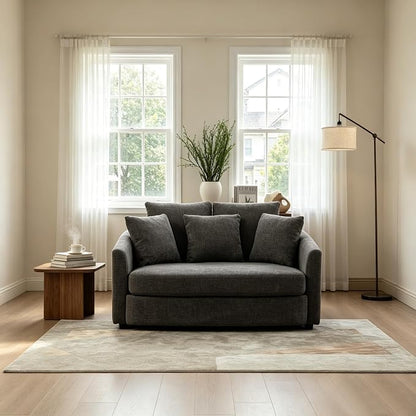 ERYE 56.3" Chenille Upholstered Accent Chair Deep Seat for Living Room Bedroom, Oversized Leisure Cushion Armchair W/ 5 Pillows and Removable Cover for Home Apartment Office