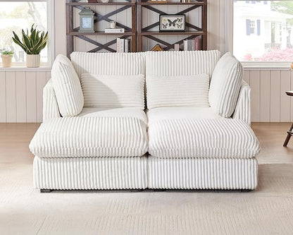 77" Oversized Corduroy Couch Modular Sectional Sofa, Washable Cloud Couch Sectional with 2 Ottoman, 4 Seater Sectional Couches for Living Room, Fully Cover Removable, Chaise Lounge, Corduroy, White