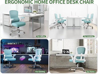 Office Chair - Ergonomic Desk Chair with Adjustable Lumbar Support, Mesh Computer Chair, Executive Office Chairs for Adults, Wide Seat Office Chair Back Support for Tall Men (Blue)