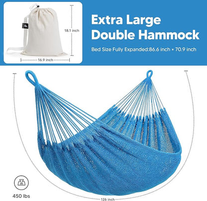 SUNCREAT Hammocks Double Rope Hammock, Outdoor Hanging Tree Hammock, Blue