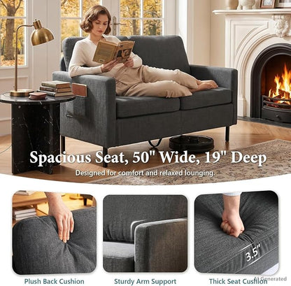 STHOUYN 56" W Fabric Loveseat Sofa with 2 USB, Small Couches for Living Room, Bedroom, Office, Easy Assembly & Comfy Cushion, Dark Grey