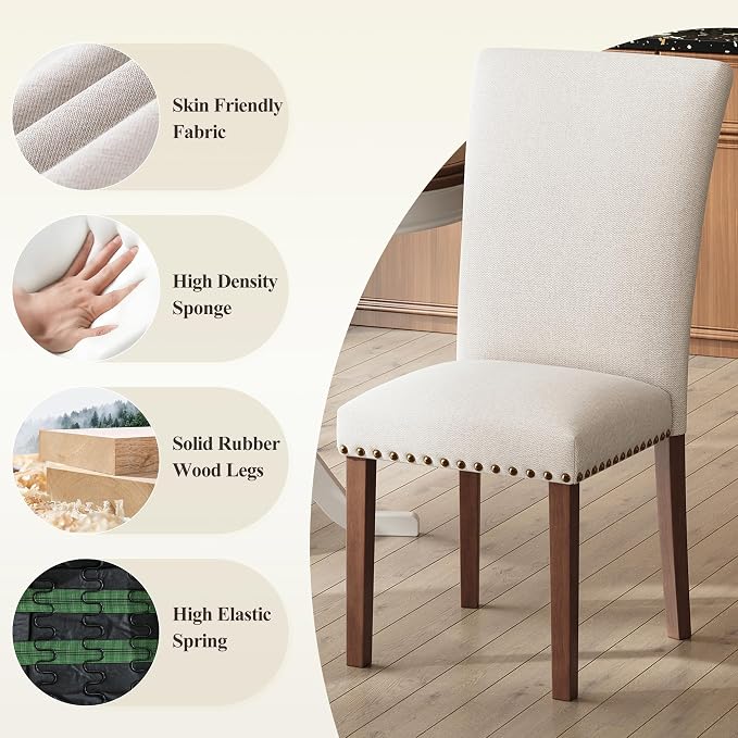 COLAMY Upholstered Dining Chairs Set of 4, Beige | Linen Beige Kitchen Room Chairs with High Back, Dining Room Chairs for Round Kitchen Table or Small Dining Room