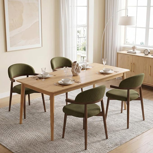 MOJAY Dining Chairs Set of 4 Walnut, Linen Green with Curved Armrests