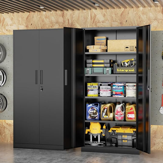 Bonusall 72" Storage Cabinet,2 Locking Doors & 4 Adjustable Shelves,Tall Cabinets,Heavy Duty Steel Cabinet for Home, Office, Warehouse, School (Black)