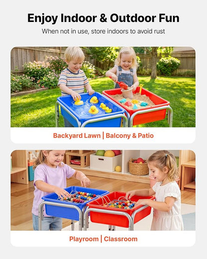 VEVOR Sensory Table for Toddlers, Kids 2-Station Sand and Water Adjustable Play Table with Detachable Storage Bins and Non-Slip Feet, Carbon Steel Frame, Rounded Corners, for Boys and Girls Exploring