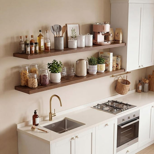 Vivelove 36 Inches Floating Shelves Wall Mounted, 10" Deep Wall Shelves for Bedroom, Bathroom, Living Room, Kitchen, Office, Home Decor, Modern Shelf, Set of 2, Walnut, 36x10.2x1.5