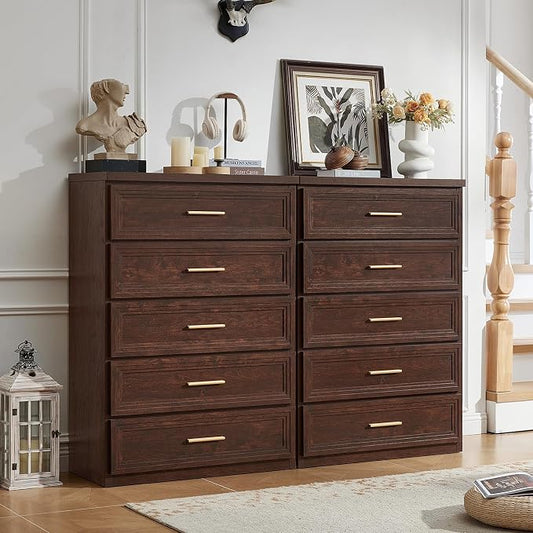 RWYHG Dresser Set for Bedroom with 5 Drawers 45" Tall Wood Closet Organizer with Metal Handle Furniture for Living Room Hallway Walnut