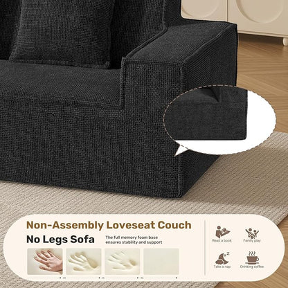 Luxanimarion 77'' Modern Small Loveseat, No Assembly Required Cloud Sofa Cloud Sofa Boneless Couches with 2 pcs Pillows for Living Room, Apartment(Polar Fleece-Black)